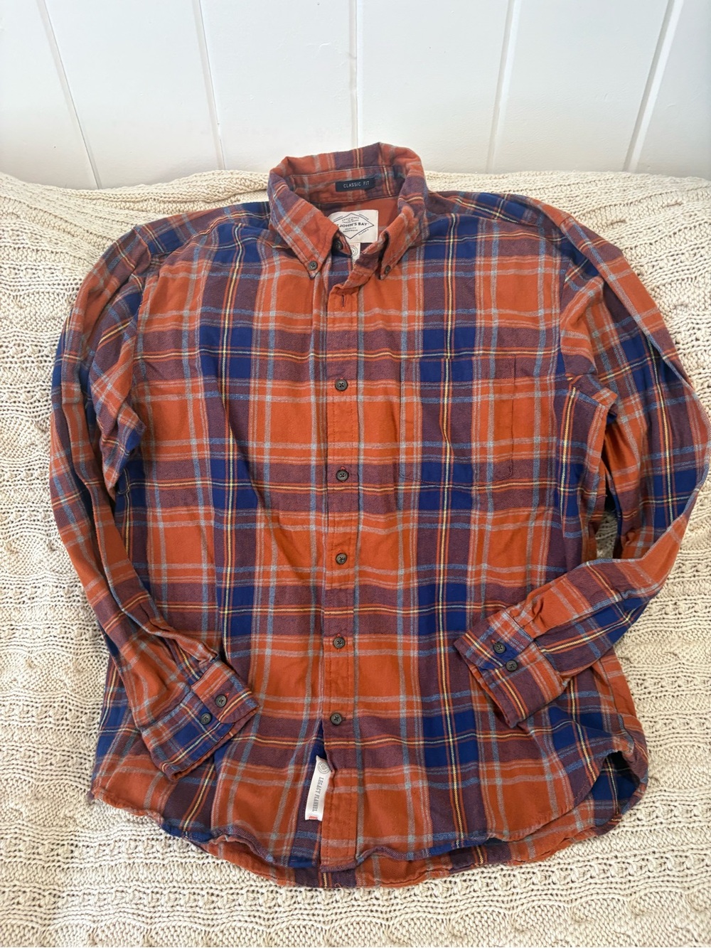 Classic Men's Orange & Blue Plaid Button-Up Shirt
